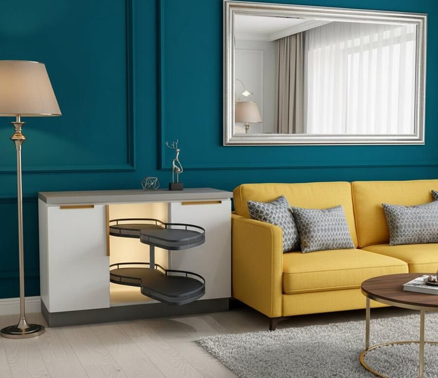 Industrial-Home luxe uittrekbare hoekkast organizer voor thuis – Blinde hoekkeukenkast – 900 mm kast – Keukencarrouselkast – Roestvrij staal + glas – Soft-Close systeem – Links of rechts monteerbaar – 2 grote mandplanken – Zwart