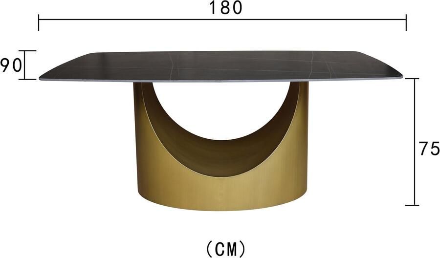 Industrial-Home Mailhac Eettafel 180 x 90 cm – Zwart Marmerlook Gouden Onderstel – Deens Ovaal – Luxe Design