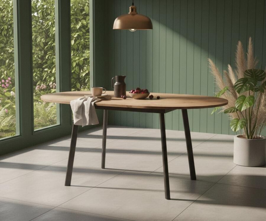 Industrial-Home Milano Round Extendable Dining Table – Natural Oak – 6 Persons – Wood & Metal – Stylish and Sturdy Dining Room Table 100–140 cm