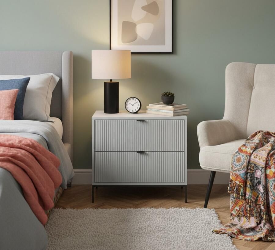 Industrial-Home Nachtkastje Modern Aurora Grijs 66x60x36 cm Slaapkamer Kastje met Deuren & Opbergruimte Melaminehars Coating Stevig Elegant & Ruimtebesparend Design