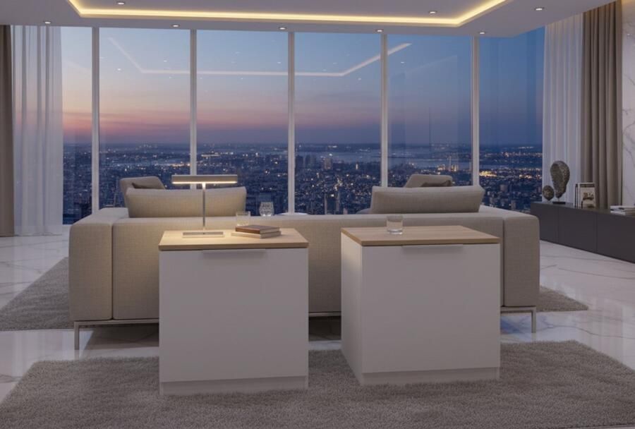 Industrial-Home Nachtkastje Set “Luna Duo” – Wit Sonoma – 50 x 50 cm – Set van 2 – Nachtkastjes met Vleugeldeur en Plank – Moderne Opbergkastjes voor Slaapkamer – Bijzettafels – Compact Design