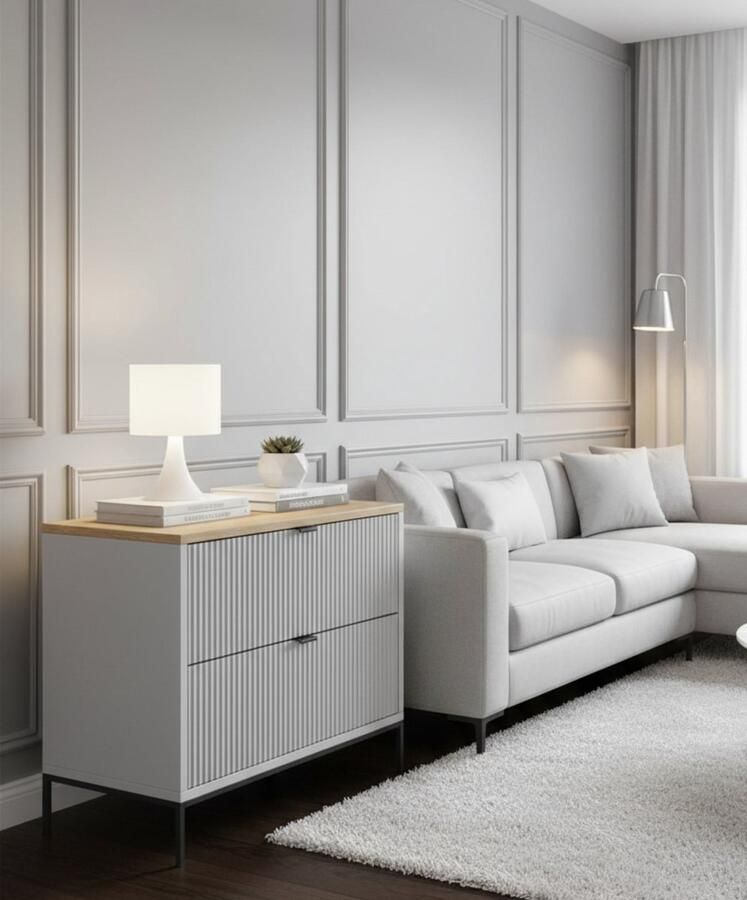 Industrial-Home Nachtkastje Wit Modern “Eliza Luxe” 2 Laden 66x60x36 cm Houten Nachtkastje Slaapkamer Kastje Bedkast met Opbergruimte Minimalistisch & Industrieel Design Melamine Afwerking