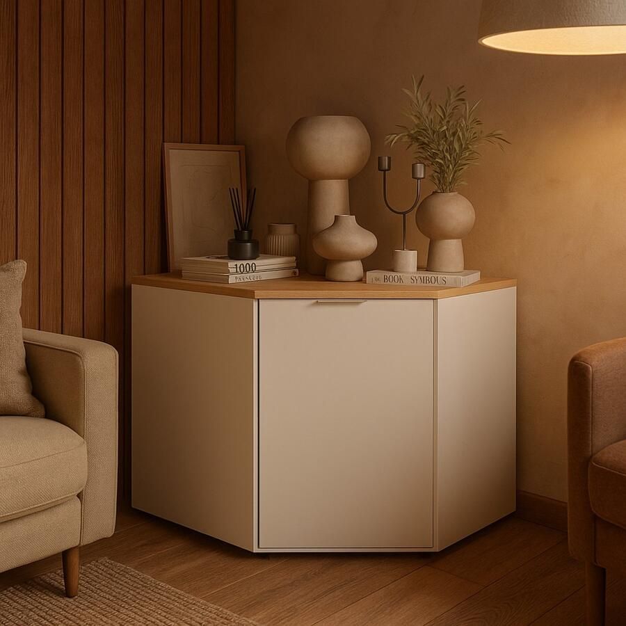 Industrial-Home Opbergkast Modern Nora Wit Sonoma 78x78 cm Hoekkast met 1 Deur Woonkamer & Slaapkamer Meubel Melaminehars Gecoat Slijtvaste Afwerking