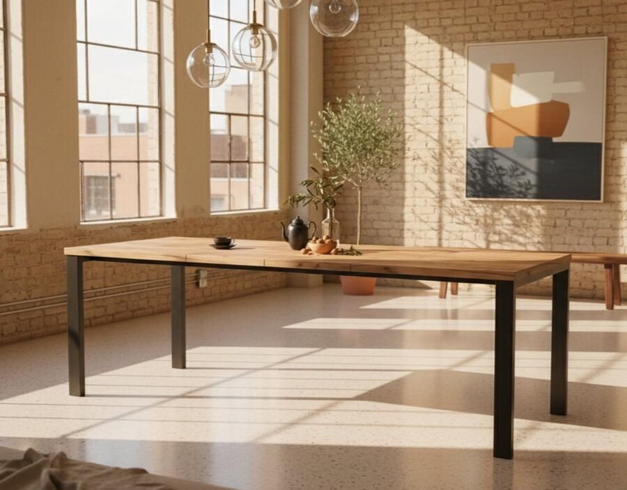 Industrial-Home Torino Extendable Dining Table – Golden Oak & Black – 12 Person – Wood with Veneer – 80–265 cm – Modern Industrial Style – Sturdy & Easy to Assemble