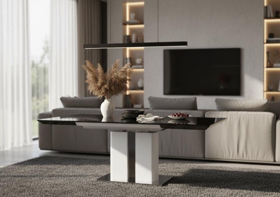 Industrial-Home TransformX Folding Coffee Table to Dining Table – Adjustable Height 56–76 cm – Extendable Length 120–170 cm – Modern Black High Gloss Convertible Table – Space-Saving Multifunctional Design – Includes Mounting Accessories & Manual