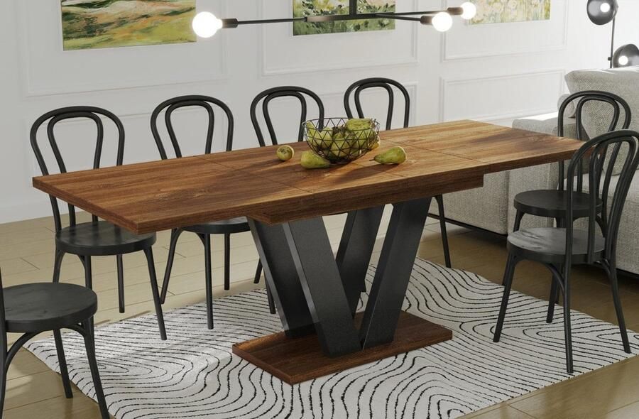 Industrial-Home Uitschuifbare Eettafel Stijlvol & Functioneel Ontwerp Augusta Eiken Bruin Uitschuifbaar – van 130 tot 170 cm of 130 tot 210 cm voor extra zitplaatsen Krachtig metalen frame – voor een robuuste en duurzame constructie