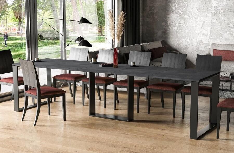 Industrial-Home Uitschuifbare Eettafel (130-210 cm)- Cary Beton Zwart – Modern Design Duurzaam & Verlengbaar – Perfect voor Gezinnen en Feestjes