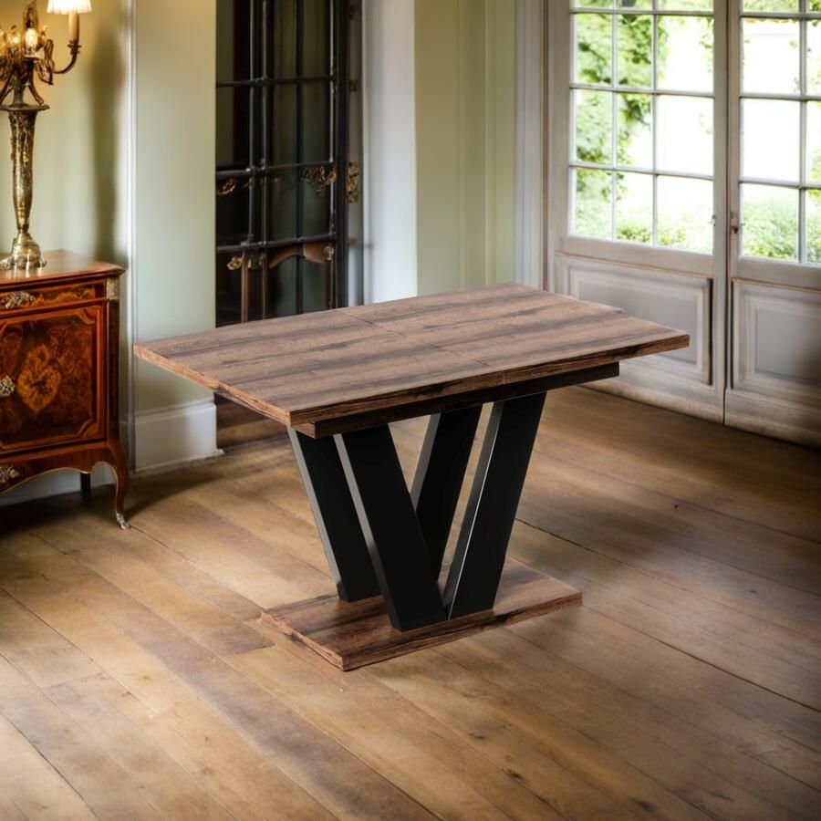 Industrial-Home Uitschuifbare Eettafel (130-210 cm) – Robuust & Modern Design – Verlengbaar Tafelblad – Massief Uiterlijk – Metaal & Bewerkt Hout – Duurzaam & Functioneel