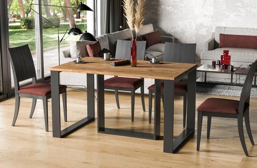 Industrial-Home Uitschuifbare Eettafel Clayton Kloostereiken – 130-240 cm – Stijlvol & Duurzaam – Verlengbaar – Onderhoudsvriendelijk – Geschikt voor 8 Personen