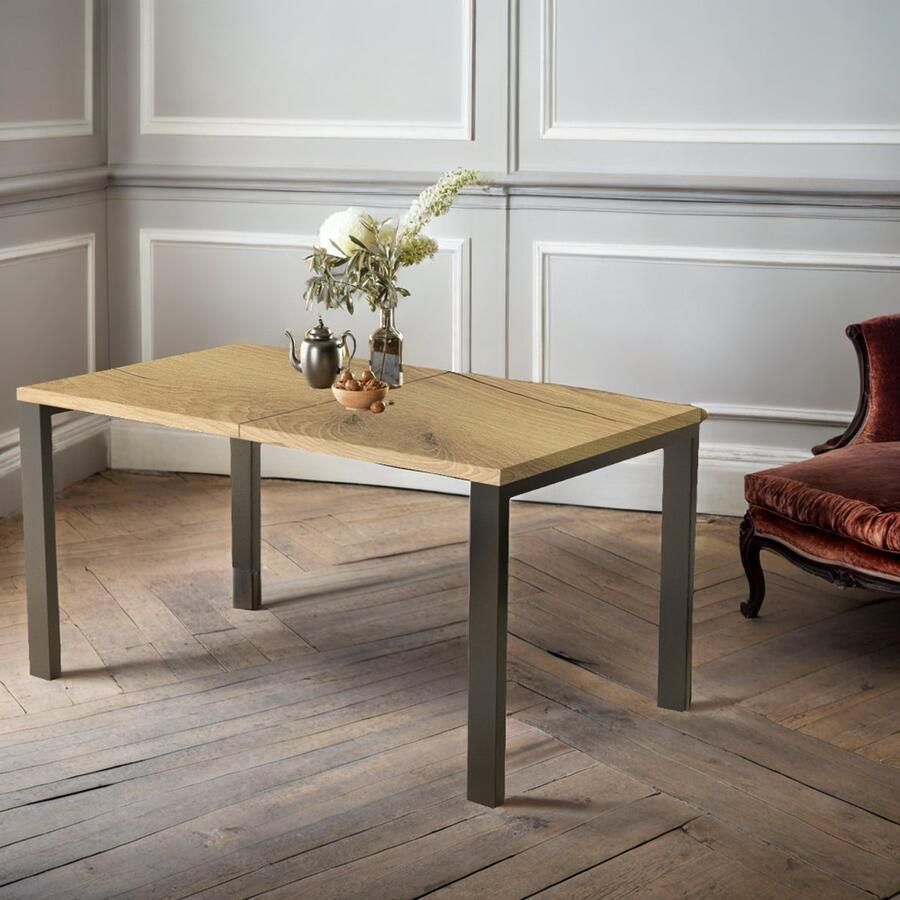 Industrial-Home Uitschuifbare Eettafel – Verlengbare Eetkamertafel Hout met Fineer Herrere – 80-170 80-215 130-220 130-265 cm – Geschikt voor 12 Personen – Robuust en Stijlvol Design – Eetkamertafel Industrialhome