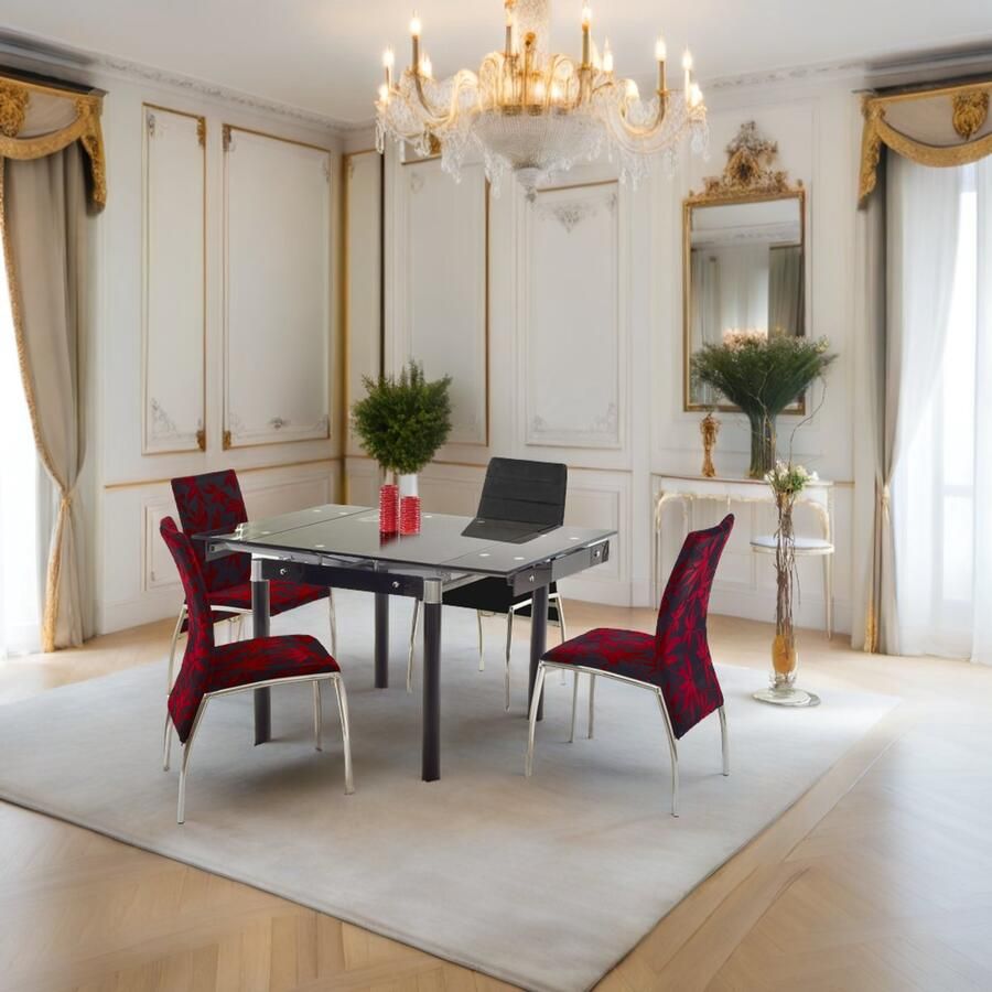 Industrial-Home Uitschuifbare Eettafel – Verlengbare Vierkante Tafel van Glas en Zwart Staal – Eetkamertafel 80-130x80 cm Villemade – Transparante Eettafel – Modern Design – Voor 2 tot 4 Personen – Eettafel Uitschuifbaar – Tafel Zwart Glas