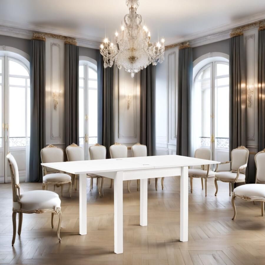 Industrial-Home Uitschuifbare Eettafel – Wit – Modern Design – Verlengbaar van 80 tot 160 cm – Compact & Praktisch – Gelamineerd Hout & MDF – 4 Personen – Voor Keuken of Eetkamer – Onderhoudsvriendelijk & Stevig