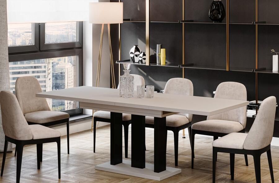 Industrial-Home Uitschuifbare Eettafel Witte Glans (130-215 cm x 80 cm x 75 cm) – Verlengbaar Tafelblad Modern Design Metaal & Bewerkt Hout – Duurzaam en Stijlvol voor 4-8 Personen eetkamertafel uitschuif tafel