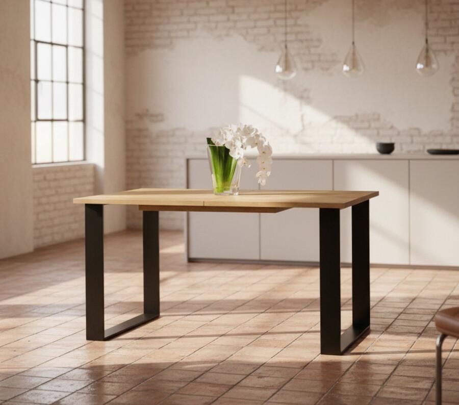 Industrial-Home Uitschuifbare Eettafel – Wotan Eiken & Zwart – 130-210 cm – 8 Personen – Rechthoekig – Moderne Industriële Eettafel – Stabiel Stevig & Gemakkelijk te Monteren – Uitschuifbare Houten Eettafel voor Woonkamer & Keuken