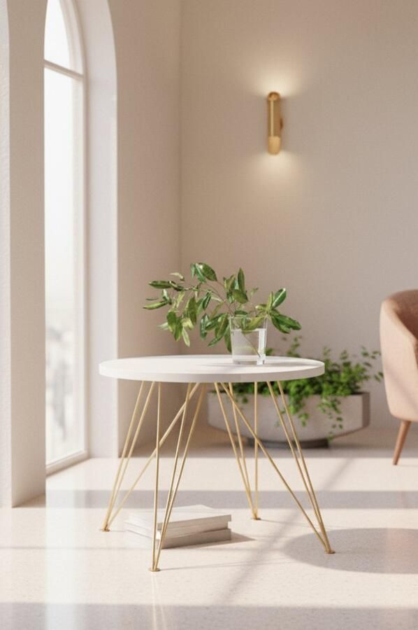 Industrial-Home Valenza Round Extendable Dining Table – Modern Luxury Wood & Metal Table – Elegant Gold & White Finish – Seats 8–10 People – 100–176 cm Diameter – Sturdy Design Easy Assembly Extendable Table for Dining Room or Kitchen