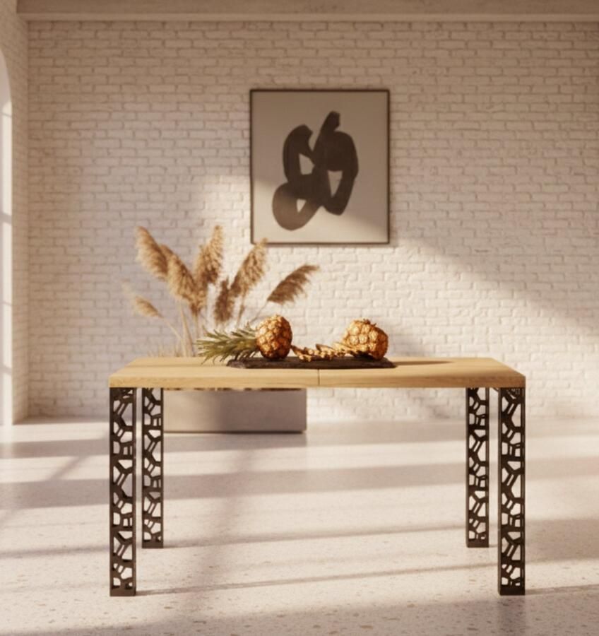 Industrial-Home Verona Extendable Dining Table – Natural Oak Wood with Veneer – Sturdy Black Frame – 12-Person Extendable Table – Modern Industrial Design – 80–265 x 80 x 76 cm – Easy Assembly