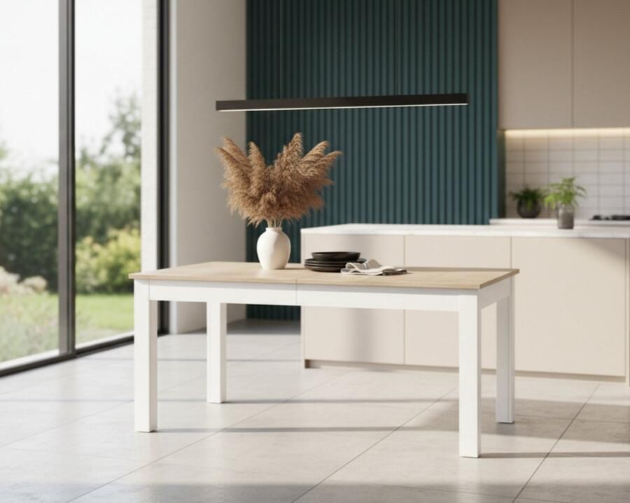 Industrial-Home Verona Extendable Dining Table – Sonoma Oak & White – 160–300 cm – Seats up to 12 People – Modern Wooden Dining Table with Veneer Top – Sturdy Design – Easy to Assemble – 2 Year Warranty