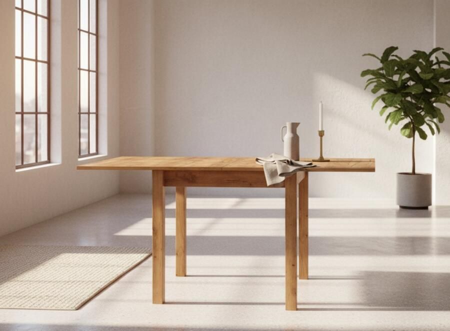 Industrial-Home Verona Extendable Dining Table – Wooden Dining Table with Veneer – Light Brown – Sturdy & Stylish – 4-Person Rectangular Table – 80–160 x 80 x 76 cm – Easy to Assemble & Clean