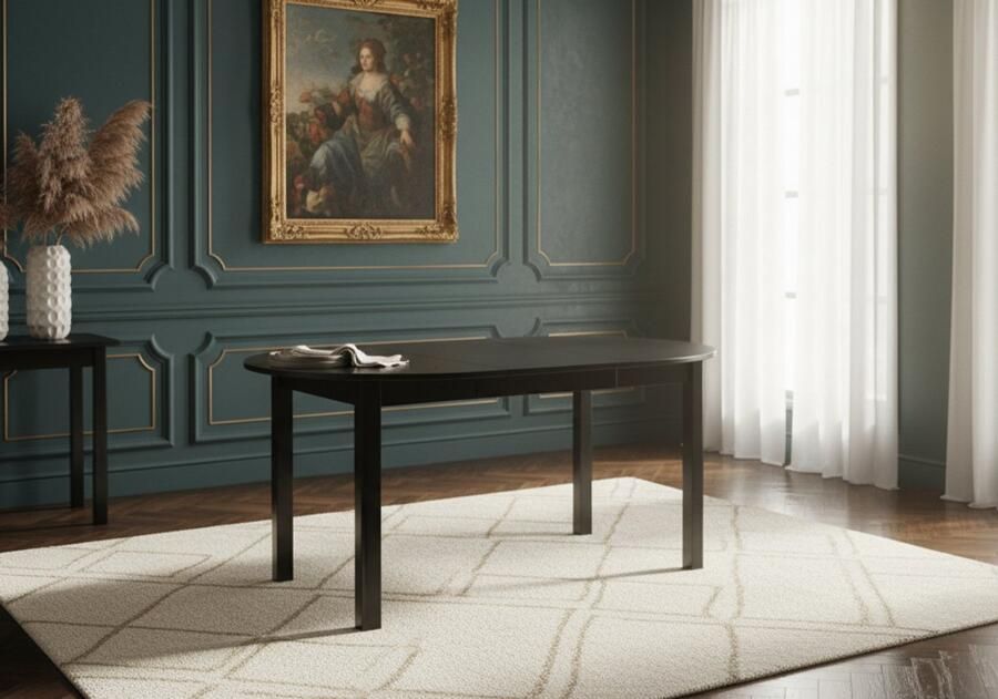 Industrial-Home Verona Round Extendable Dining Table – Oak Black – Modern & Stylish Dining Table for 6 People – Elegant Industrial Design – 102-142 cm