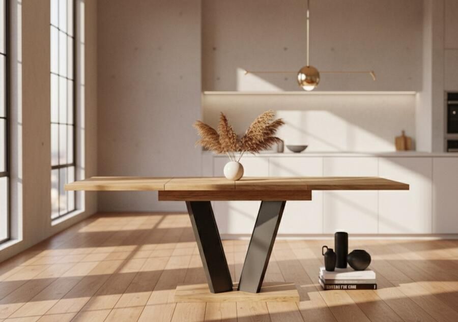 Industrial-Home Verona Uitschuifbare Eettafel – Massief Hout met Fineer – Natuurlijke Eikenhouten Look – 130-210x80 cm – 6-8 Personen – Robuuste Industriële Tafel – Modern & Duurzaam Design