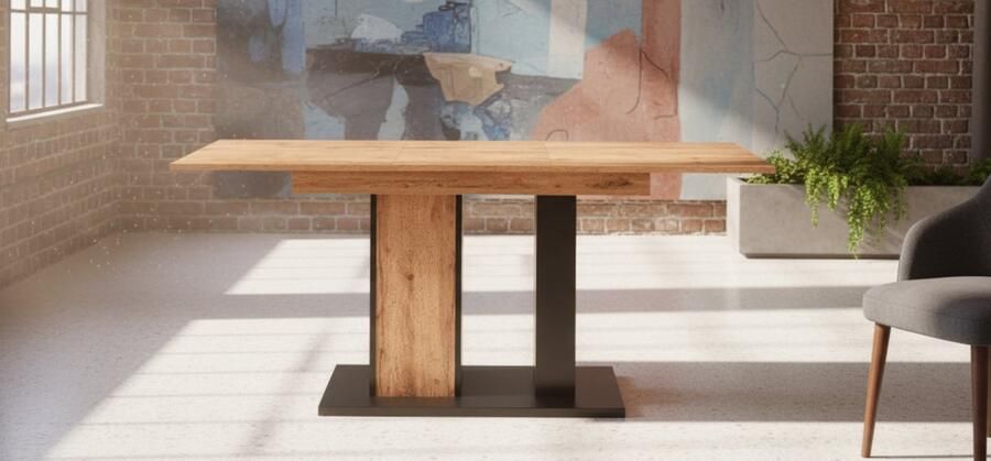 Industrial-Home Verona Uitschuifbare Eettafel – Wotan Eiken – 130-175 x 85 cm – 6 Personen – Moderne Industriële Tafel – Hout met Fineer – Robuust & Stijlvol Design