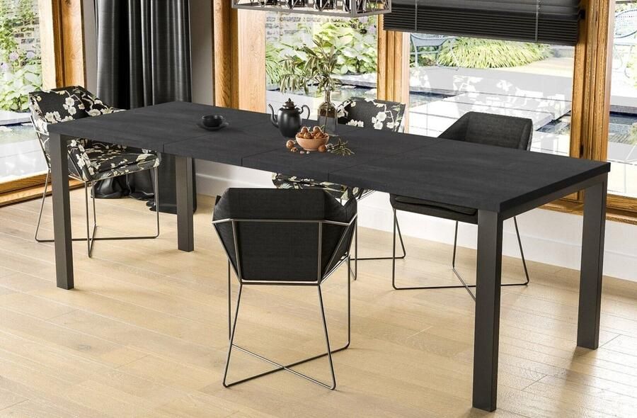 Industrial-Home Zwarte Uitschuifbare Eettafel (130-310 x 80 x 75 cm) – Verlengbaar Tafelblad Robuust Metaal en Bewerkt Hout – Modern Design voor 4 tot 8 Personen Beton