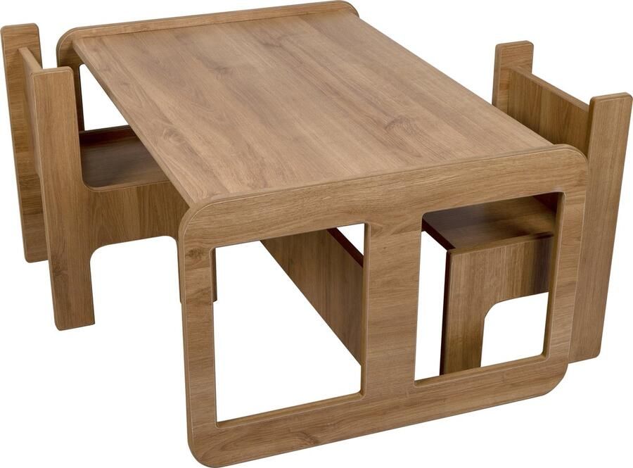 Industrial Living kinderbureau Kindertafel met 2 kinderstoelen Activiteitentafel Peutertafel Tekentafel Speeltafel Hout Walnoot