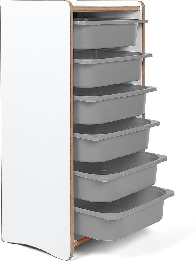 Industrial Living kinderkast met 6 grijze opberglades Boekenkast Speelgoedkast Kast Kinderkamer Hout Wit