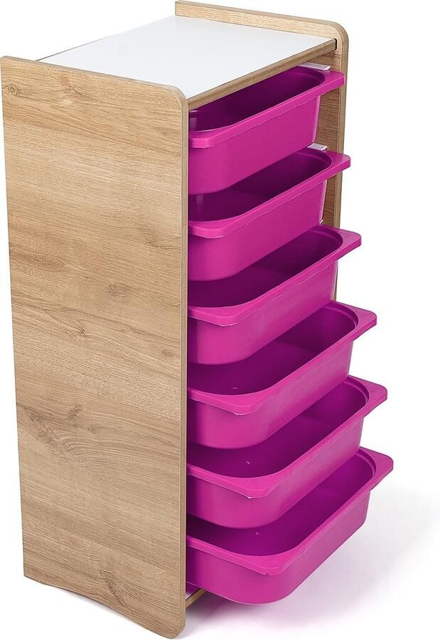 Industrial Living kinderkast met 6 lila opberglades Kast kinderkamer Speelgoedkast Opbergkast Boekenkast Hout Walnoot