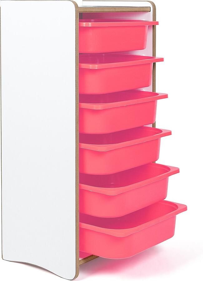 Industrial Living kinderkast met 6 roze opberglades Kast kinderkamer Opbergkast Speelgoedkast Boekenkast Hout Wit