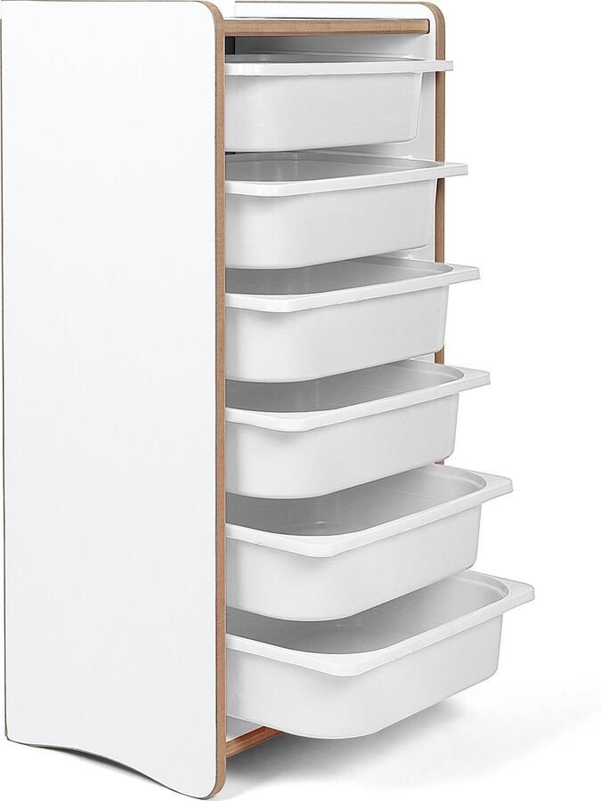 Industrial Living kinderkast met 6 witte opberglades Speelgoedkast Boekenkast Kast Kinderkamer Hout Wit