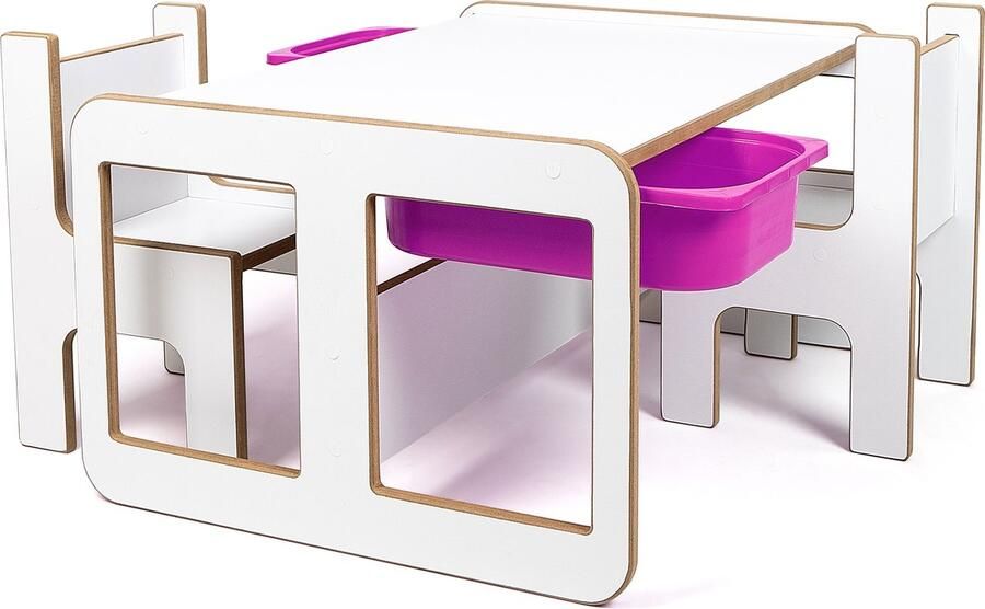 Industrial Living kindertafel met 2 lila opberglades Kinderbureau met 2 stoelen Speeltafel Activiteitentafel Tekentafel Hout Wit - Foto 2