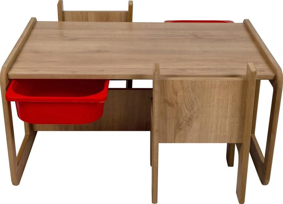 Industrial Living kindertafel met lade Speeltafel met 2 kinderstoelen Tekentafel Kinderbureau Activiteitentafel Hout Walnoot
