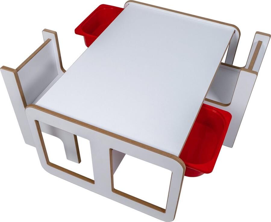 Industrial Living kindertafel met lades Speeltafel met 2 kinderstoelen Kinderbureau Activiteitentafel Tekentafel Hout Wit