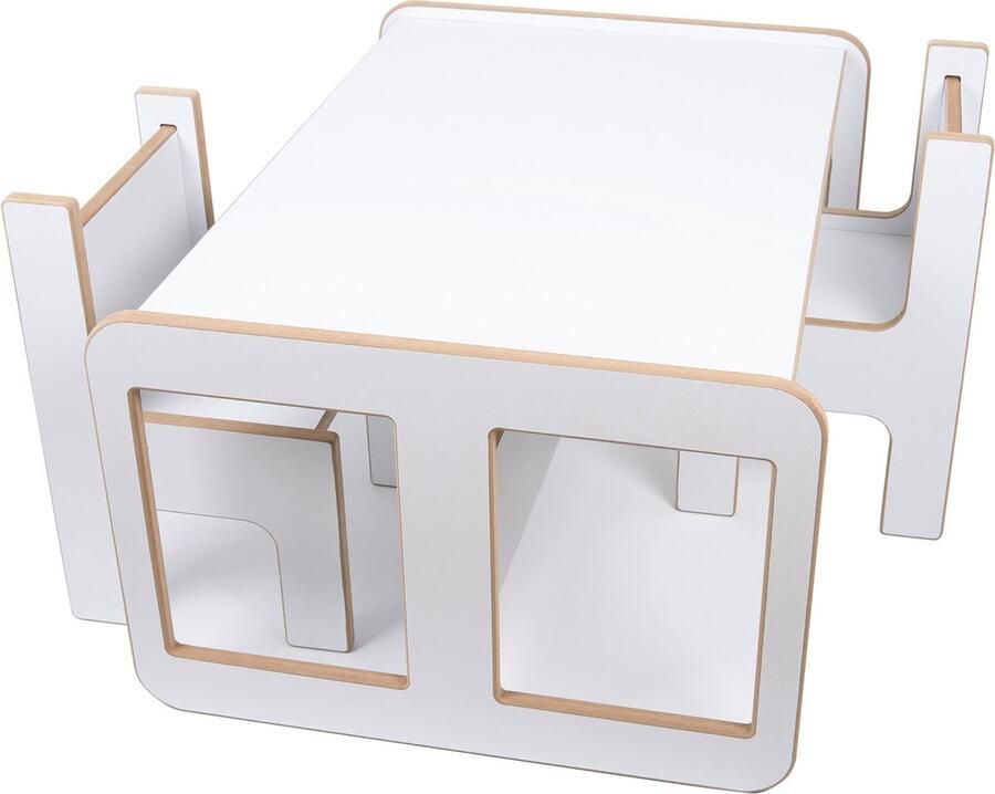 Industrial Living kindertafel Speeltafel met 2 kinderstoelen Activiteitentafel Tekentafel Kinderbureau Hout Wit