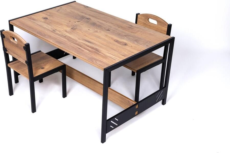 Industrial Living Speeltafel – Kindertafel en 2 stoeltjes Activiteiten tafel – Kinderbureau – Montessori -Kinderkamer Meubels – Walnoot – Zwart