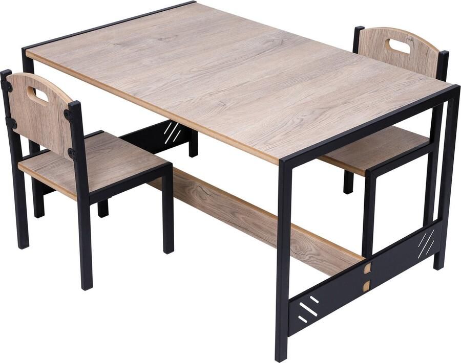 Industrial Living Speeltafel – Kindertafel en 2 stoeltjes – Activiteiten tafel –Kinderbureau – Montessori -Kinderkamer Meubels – Eiken Grijs – Zwart