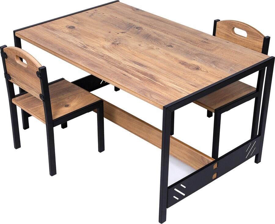 Industrial Living Speeltafel Kindertafel met 2 stoeltjes Activiteitentafel Kinderkamer Meubels Kinderbureau Hout Metaal Walnoot