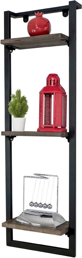 Industrial Living Wandrek Wandplank Wandrek industrieel Fotorek Boekenplank Metaal zwart Hout -95cm