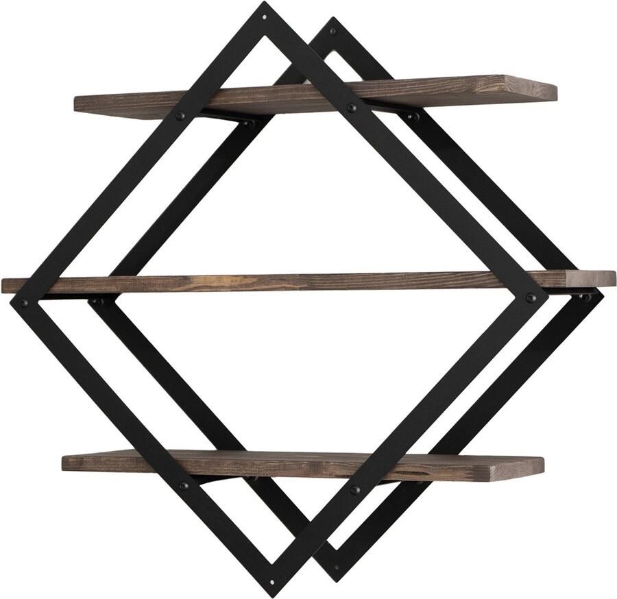 Industrial Living Wandrek Wandplank Fotorek Boekenplank Wandbox Wandrek ındustrieel Metaal Zwart Hout 50x50cm