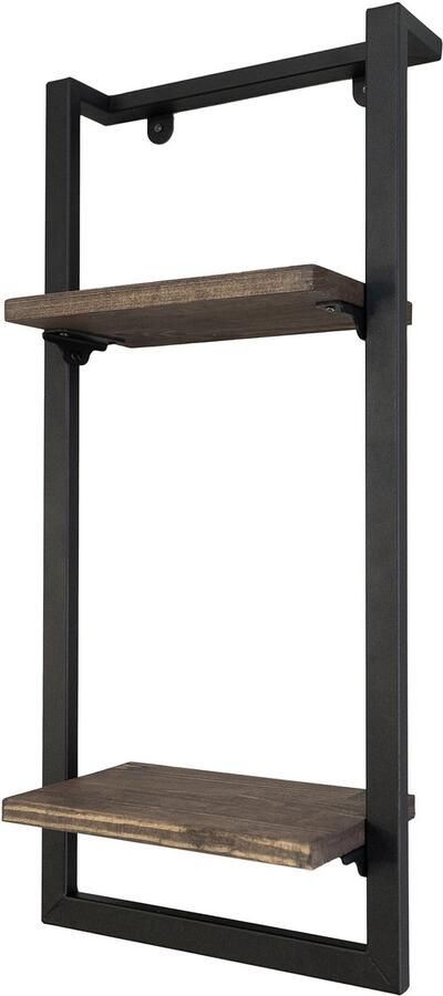 Industrial Living Wandrek Wandplank Fotorek Wandrek industrieel Boekenplank Wanddecoratie Metaal Zwart Hout 65x25cm
