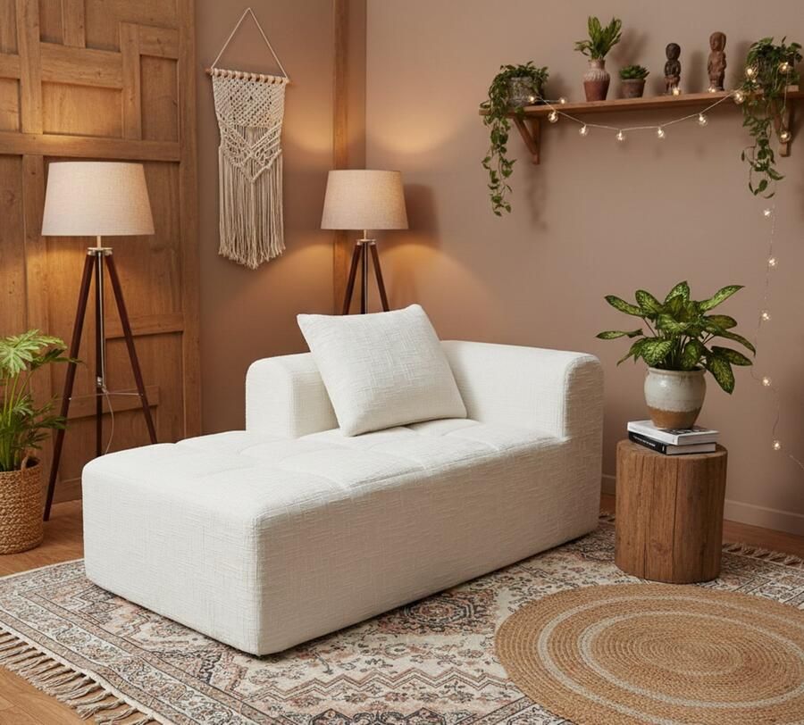 Industrialhome 1-zitsbank Luxe Chenille Fauteuil Beige – 158x90x39 cm – Zonder Montage Nodig – Gestoffeerde Stoel met Kussen & Zijzakken – Moderne Comfort Bank voor Woonkamer & Slaapkamer