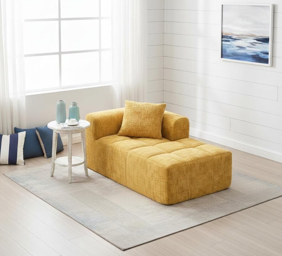 Industrialhome 1-Zitsbank met voetenbank 158x90x39 cm – Luxe Chenille Fauteuil met Kussen & Zijzakken – Gele Gestoffeerde Stoel met Opgevulde Armleuningen – Comfortabele Relaxstoel zonder Montage – Moderne Woonkamerbank –