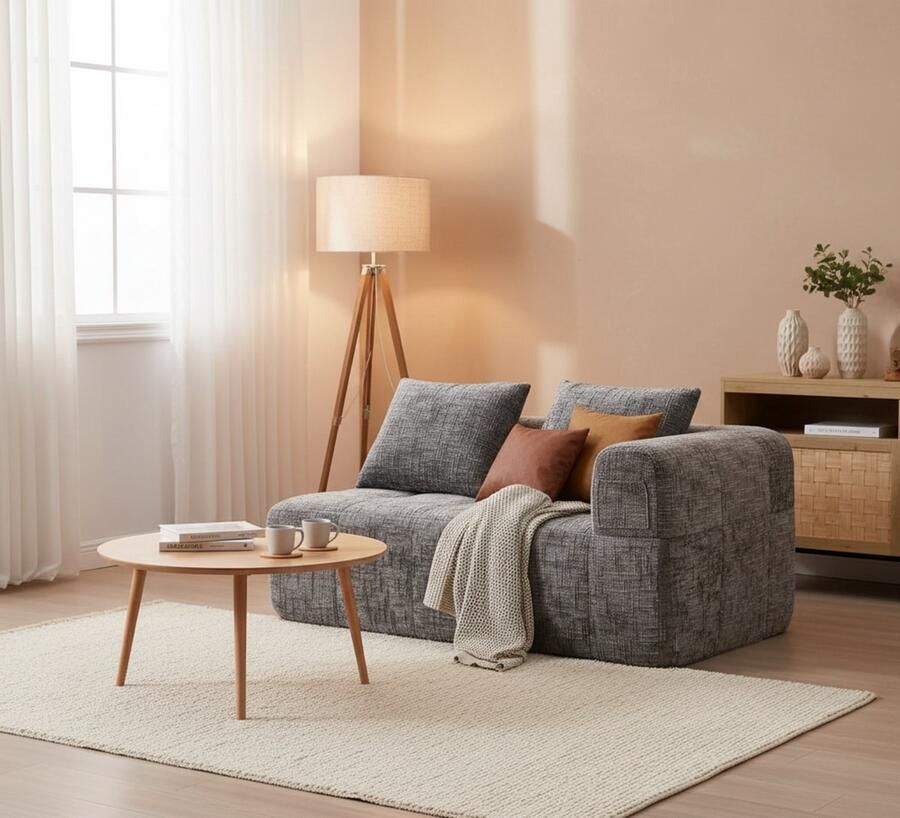 Industrialhome 2-zitsbank 158x90x60 cm – Luxe Chenille Bank met Kussen & Zijzakken – Grijs – Comfortabele Moderne Gestoffeerde Ligstoel Zonder Montage – Zachte Design Sofa voor Woonkamer