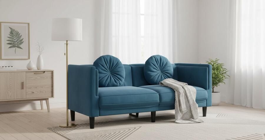 Industrialhome 2-Zitsbank Fluweel Blauw 145x77x70 cm – Luxe Loveseat met Kussens – Comfortabele Moderne Zitbank voor Woonkamer – Elegante Twee Zits Bank van Hoge Kwaliteit