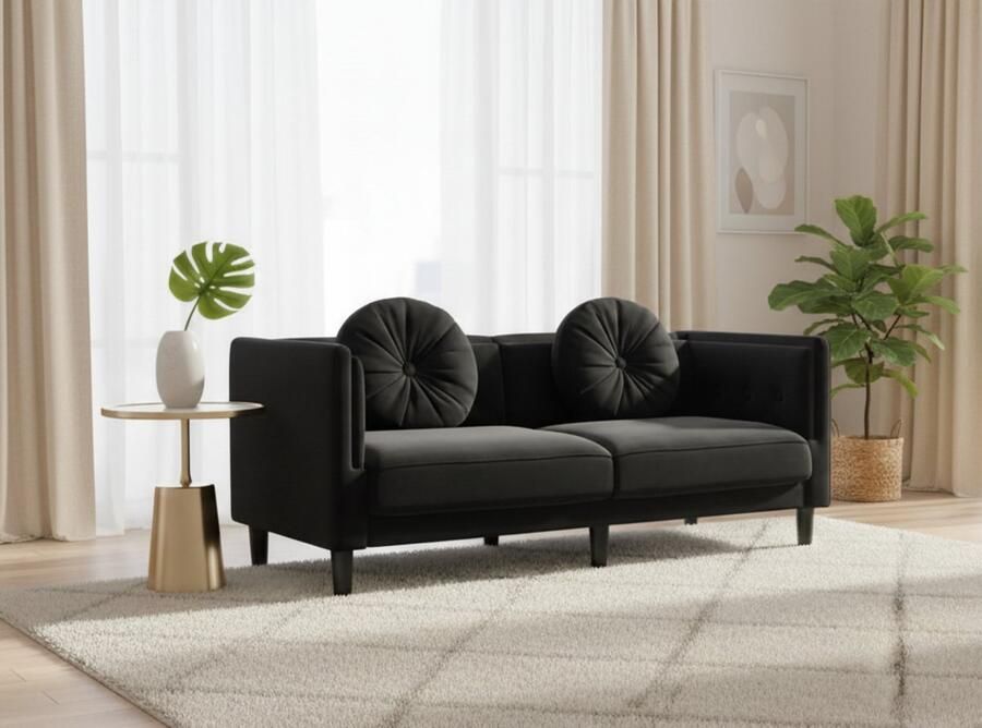 Industrialhome 2-Zitsbank Fluweel Zwart 173 5x77x70 cm – Luxe Loveseat met Kussens – Moderne Zitbank van Fluwelen Stof – Comfortabele Bank met Metalen Poten – Elegante Design Slaapkamer- & Woonkamerbank