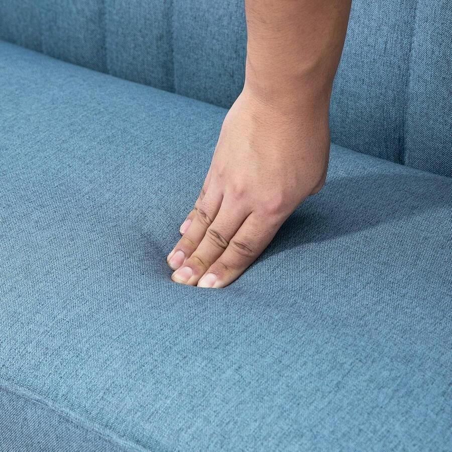 Industrialhome 2-zitsbank Luna – Moderne Loveseat met Linnenlook – Compacte Gestoffeerde Bank voor Woonkamer Slaapkamer of Kleine Ruimte – Stabiel Houten Frame – Blauw – 117x56 5x77 cm