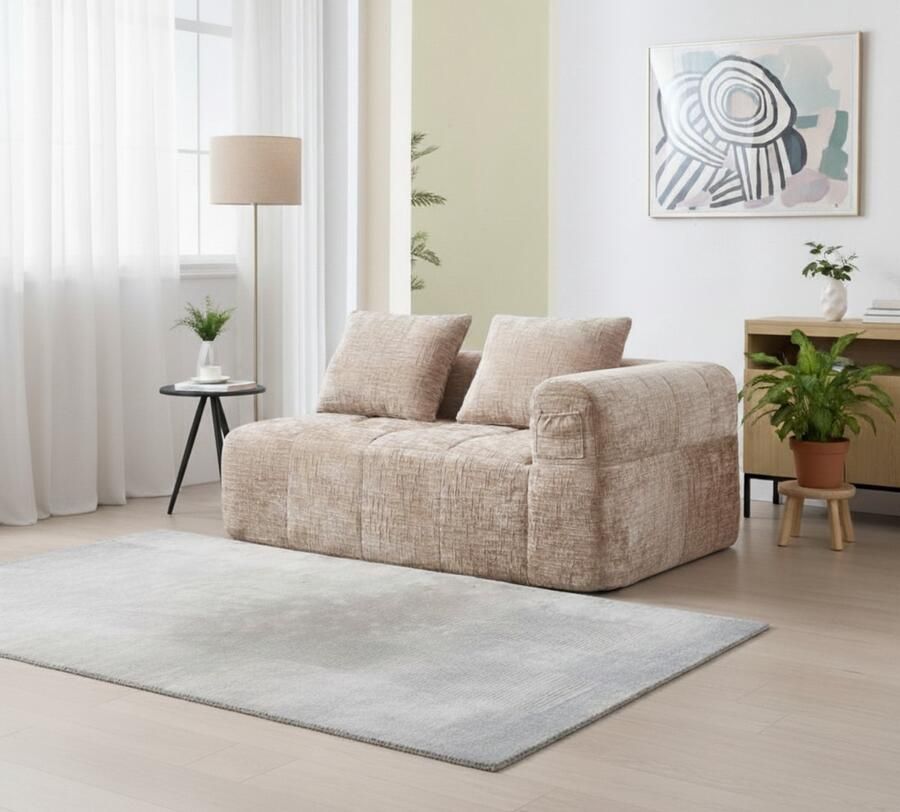 Industrialhome 2-zitsbank Luxe Chenille Kaki – 158x90x60 cm – Moderne Gestoffeerde Bank met Meridiaan Kussen & Zijzakken – Comfortabele Loungebank voor Woonkamer of Studio