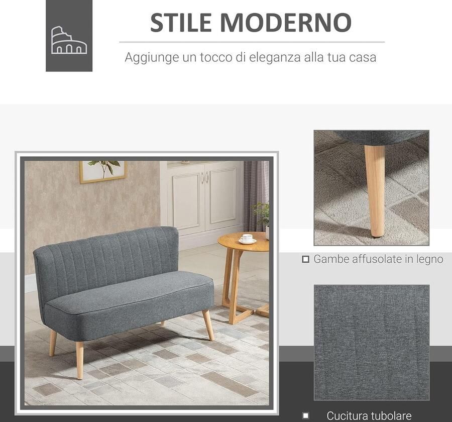 Industrialhome 2-zitsbank Oslo – Luxe Stoffen Bank met Houten Frame – Comfortabele Retro Loungesofa – Lichtgrijs – Scandinavisch Design – Zachte Bekleding – Compact Zitmeubel voor Woonkamer Hal of Kantoor – 117 x 56 5 x 77 cm