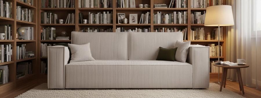 Industrialhome 3-Zits Slaapbank Ribfluweel Beige 255x105x83 cm – Luxe Convertible Bankbed met Opbergruimte – Comfortabele Moderne Sofa voor Woonkamer en Gastenkamer